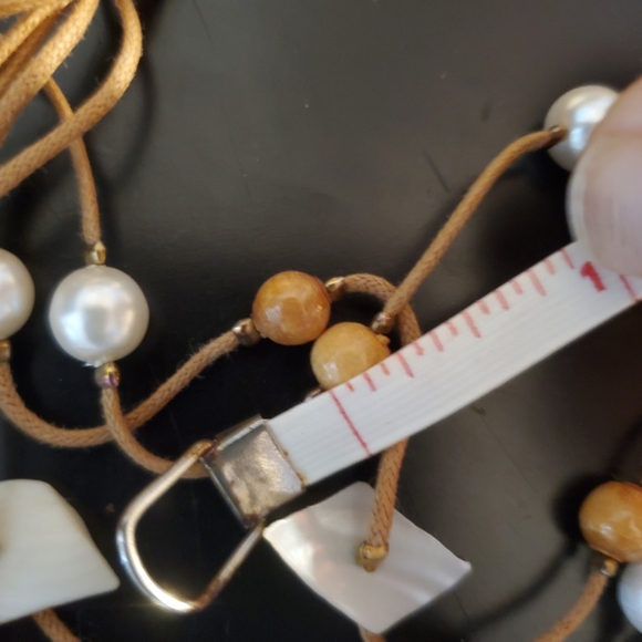 Handmade multi strand choker necklace, pearl & leather, white / cream / gold - Picture 11 of 11